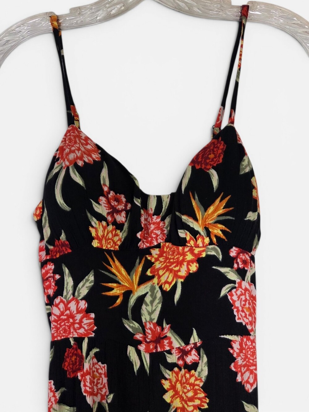 Derek Heart Tropical Floral Jumpsuit Black Orange Red Wide Leg Womans Small - Picture 3 of 10